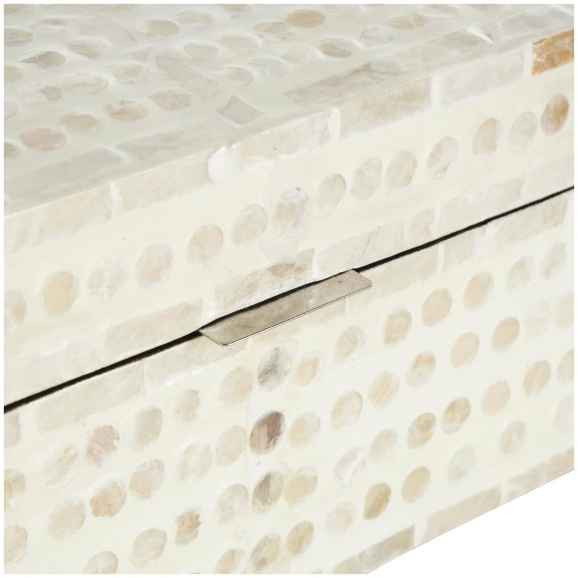Cream Mother of Pearl Shell Geometric Handmade Mosaic Dot with Brown Accents Storage Box Set